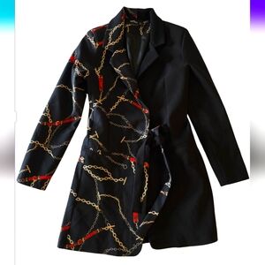 Ayriss S Tied Trench Blazer Chain Print Black Gold Red 1350-au